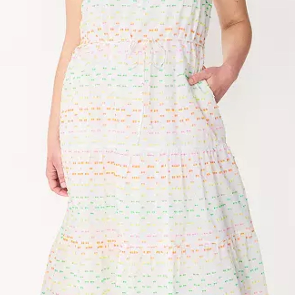 White Rainbow Clip Dot Midi Sun Dress